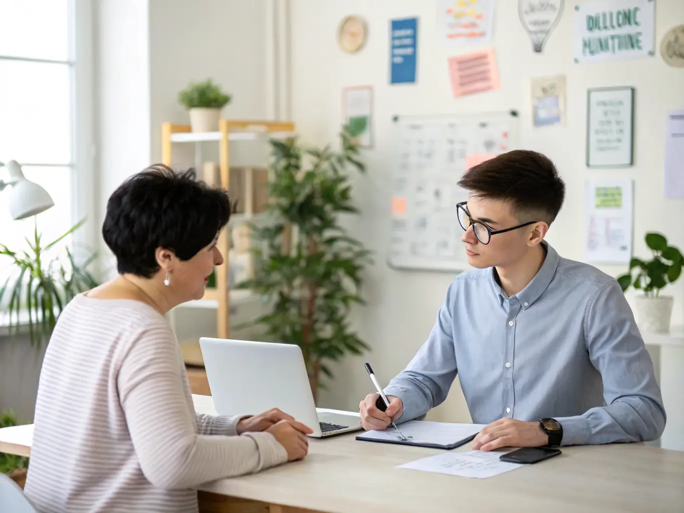 A close-up image of a Strikeworks recruiter interviewing a potential IT candidate, emphasizing the company's rigorous screening process.