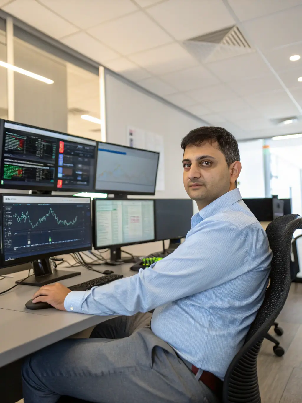 A professional IT consultant is shown analyzing network infrastructure diagrams in a modern office setting, representing Strikeworks' expertise in network optimization.