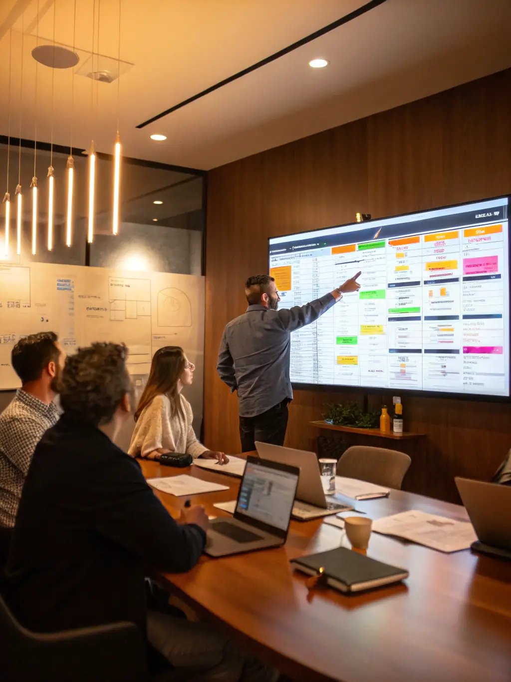 An IT project manager leading a team meeting, illustrating the leadership and expertise provided by Strikeworks' consultants.